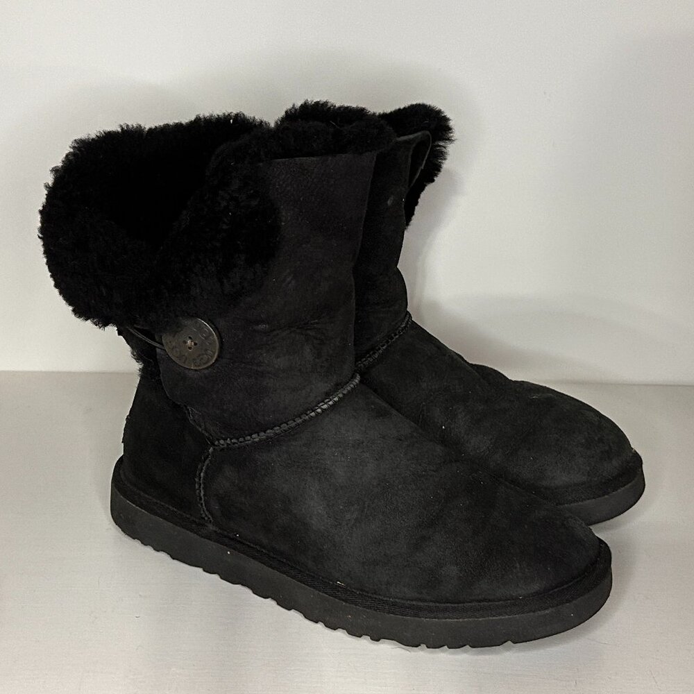 Ugg Bailey Button (5803) Black Suede Fur Lined Ankle Boots Women Size 10